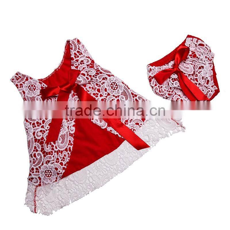 2016 fashion wholesale clothes baby girls lace trimmings boutique outfits sleeveless bow cotton romper sets