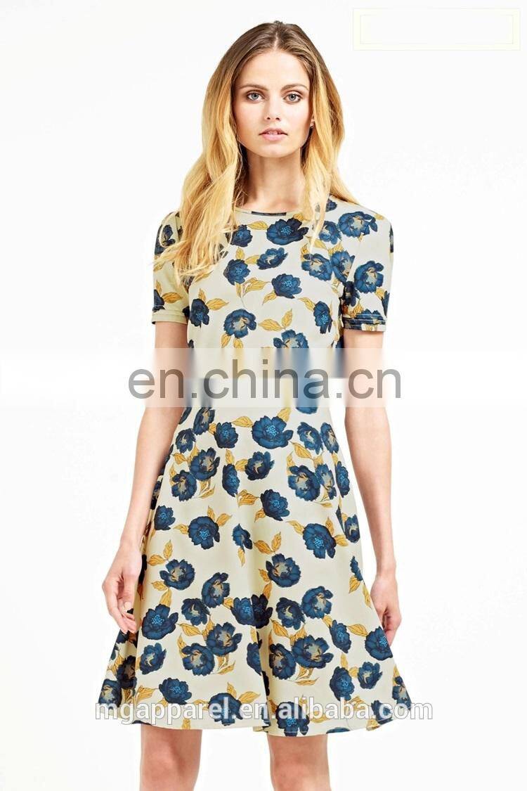 2016 Summer fashion girls floral print short sleeve midi dress