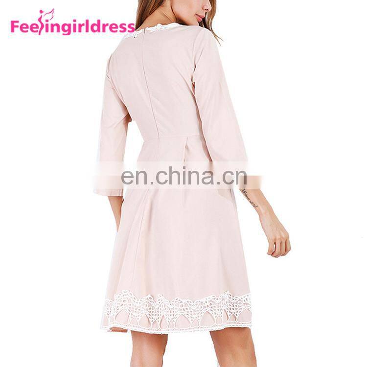 Latest Design Pink Long Sleeve Knee Length One Piece Dresses For Fat Girls