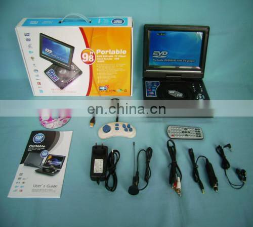 9.8'' TFT screen car portable dvd player with digital TV tuner FM support usb and sd card AV output