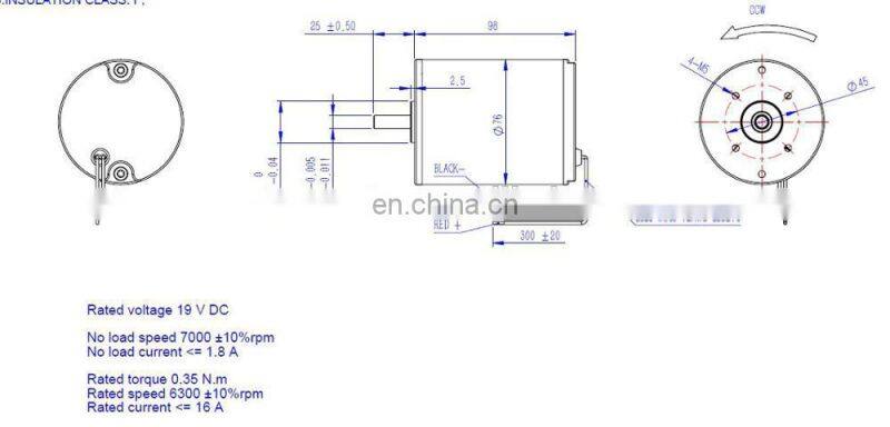 76ZYT electric dc motor rated 19v no load 7000rpm