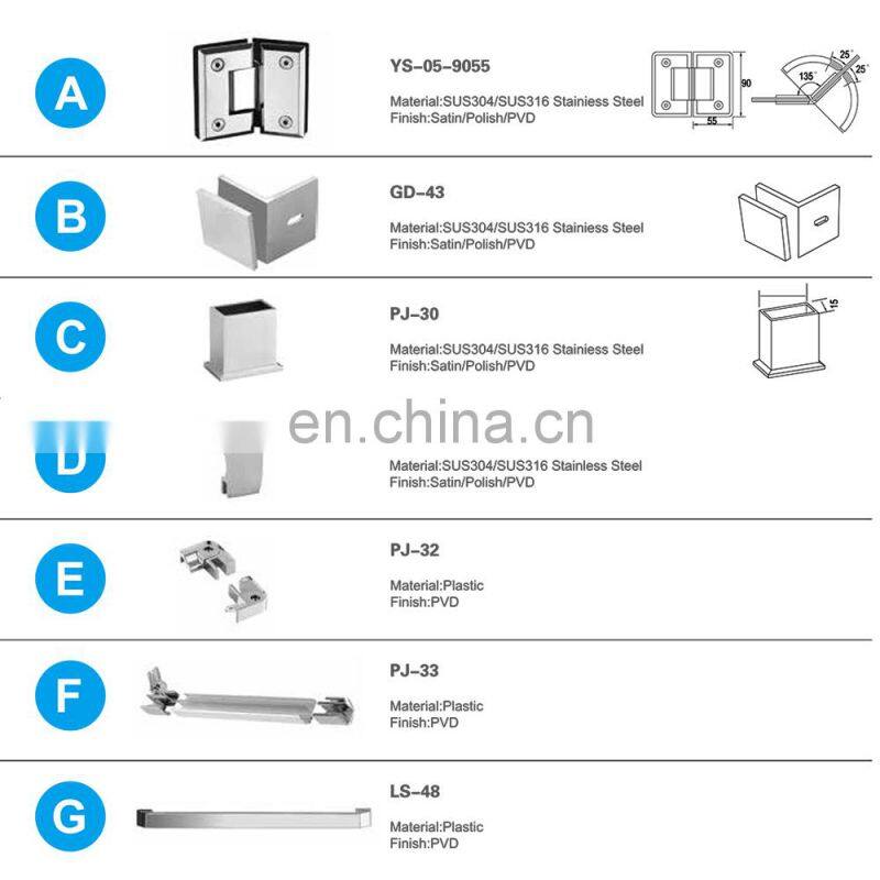 Safe Frameless Glass Shower Room house Stainless Steel fittings Pull Sliding Door