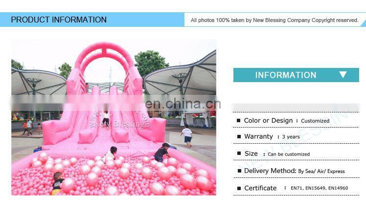 Wholesale customized theme pink inflatable kids dry slide with ocean ball pool