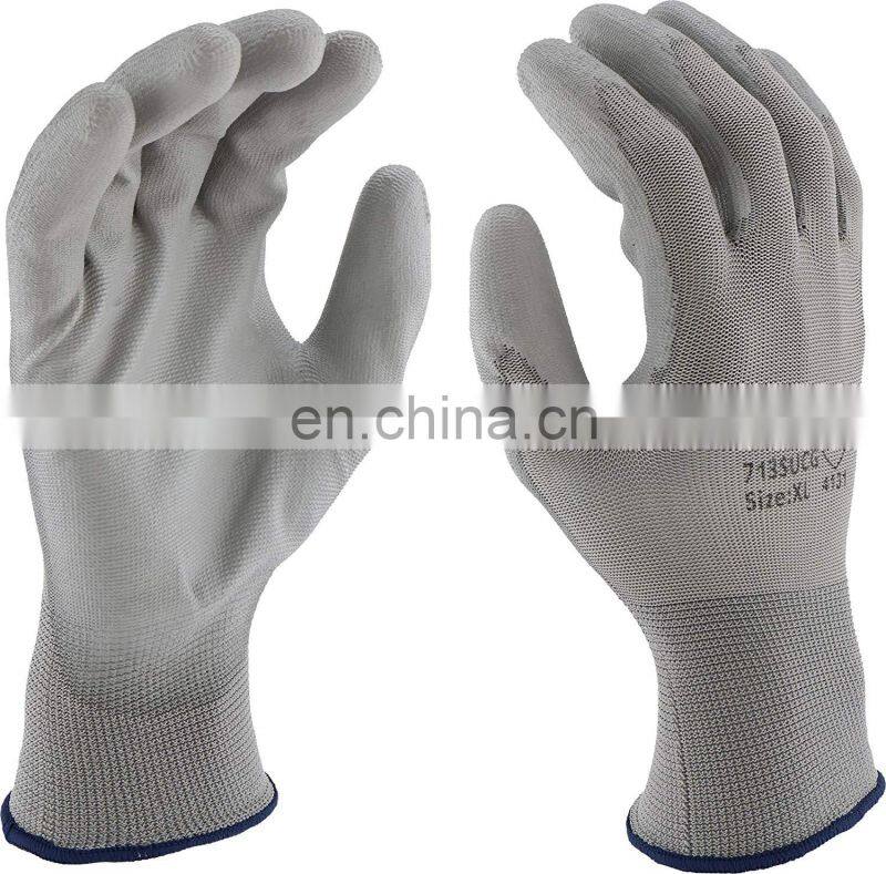 HY EN 388 13 gauge nylon black pu coated safety protective black pu coated work pu gloves