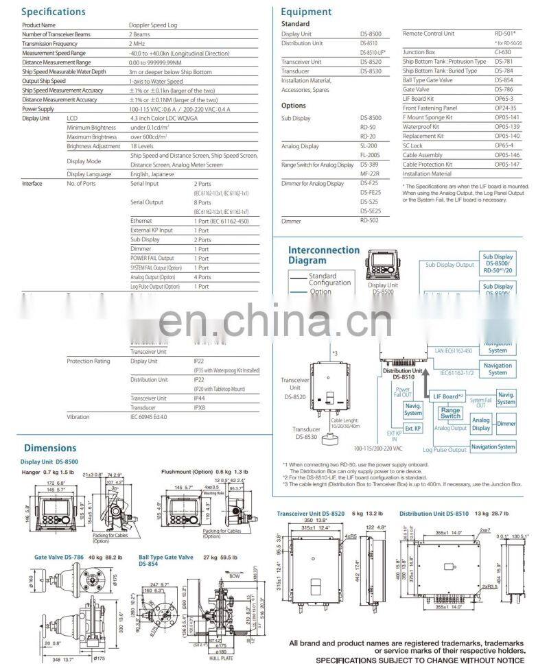 Marine electronics maritime navigation communication FURUNO DS-80 DS-85 water radio stable speed measurement doppler speed log