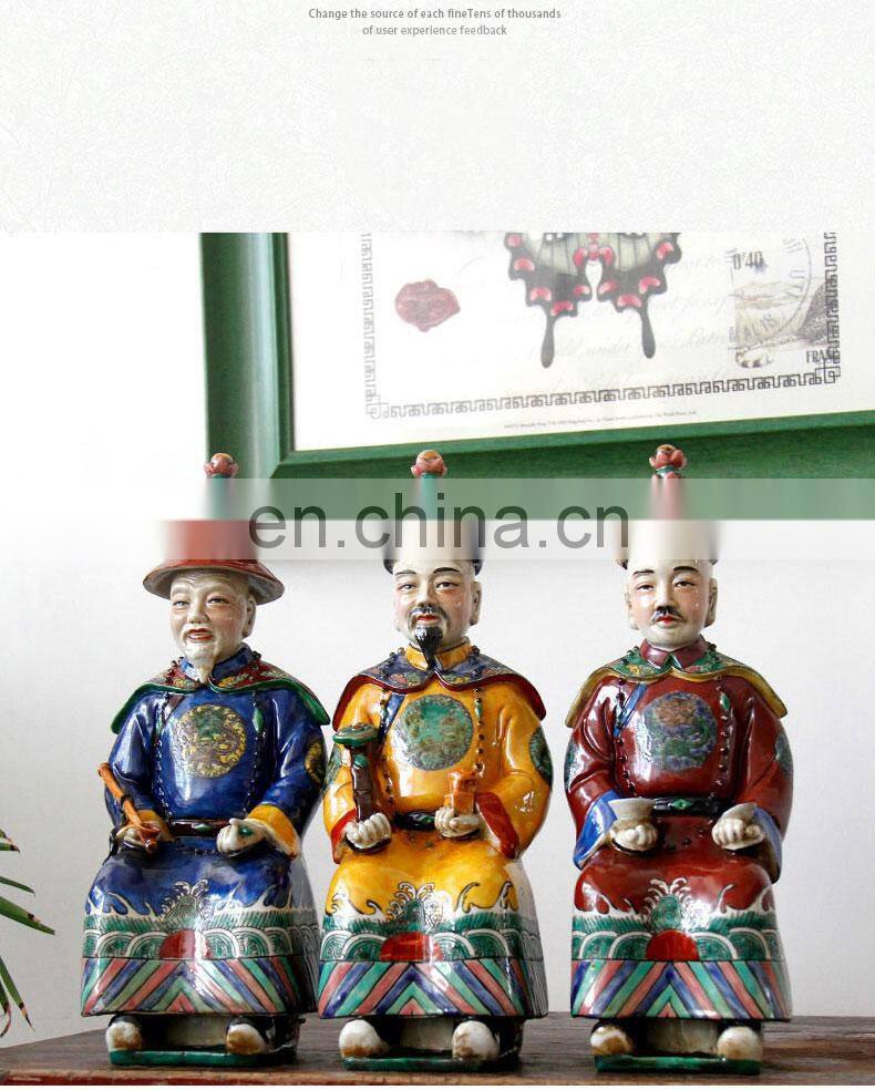 Vintage Antique Style Colorful Porcelain Three Sitting Emperors Ceramic Figurines Sculptures Statues