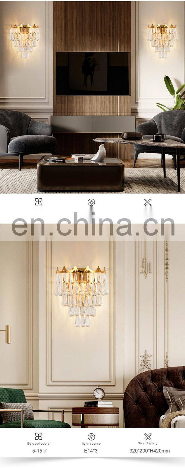 Luxury Design Corridor Home Hotel Decoration Fixtures Crystal Indoor Wall Lamp