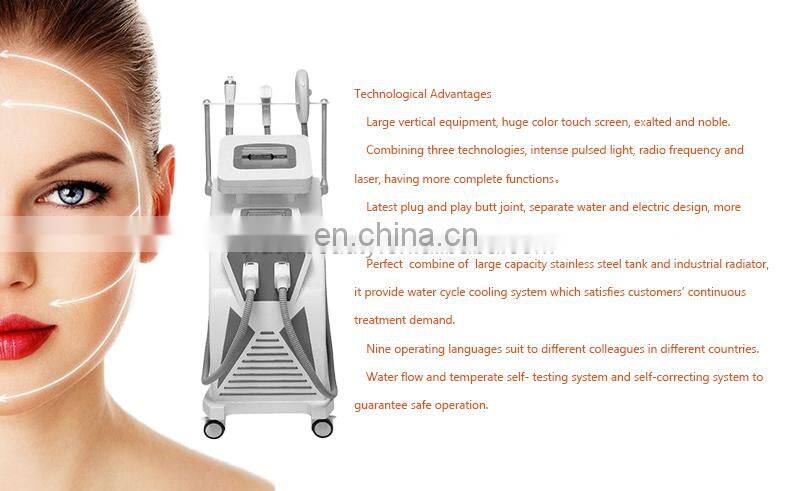 2019 new 3 in 1 system professional Non-invasive  IPL/SHR/E-light/OPT +RF+ND YAG hair removal +skin care tattoo removal machine