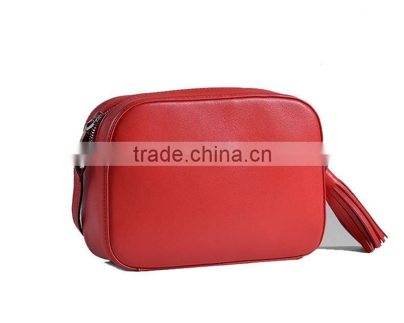 2016 new design ladies leather chain bag with tassel leather cross body bag women leather camera bag