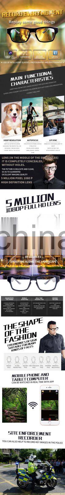 High quality Full HD 1920*1080P well Wearable no hole hidden secret camera glasses wifi