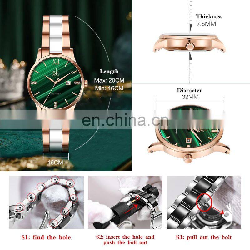 SHENGKE Brand Your Label Watch Hot Sale Women Clock Luxury Green Dial Diamond Watches For Ladies