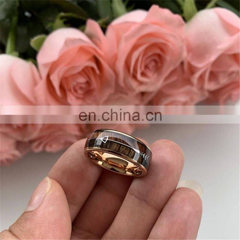 2020 Fashion Trendy Simple Casual Sporty Stainless Steel Rose Gold Arrow Wood Grain Ring for Men Women Jewelry Never Rust Rings