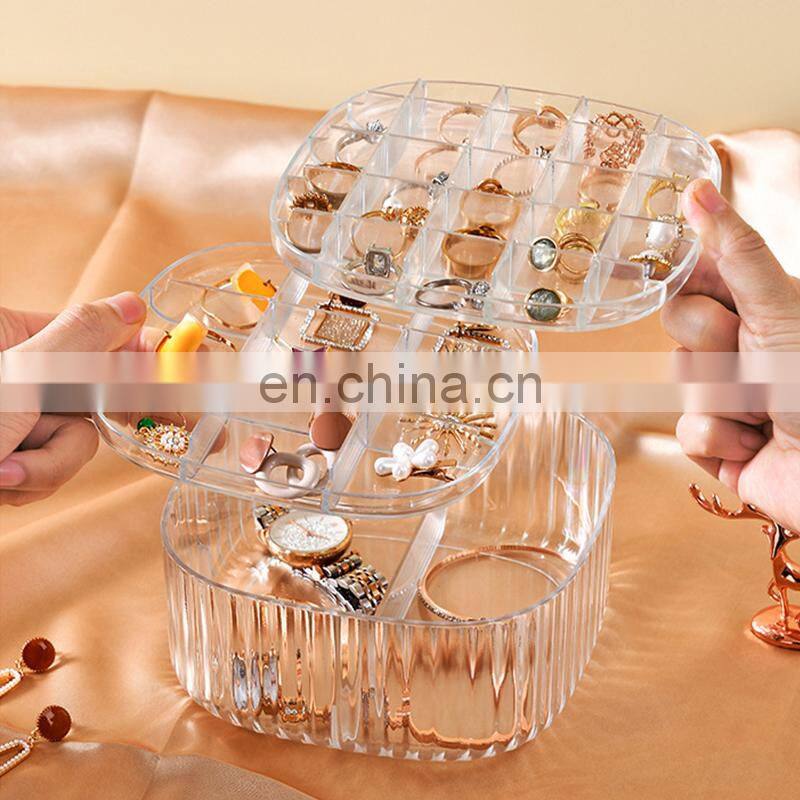 Plastic Jewelry Box Transparent Portable 3 Layer Compartment Square Ring Earring Storage Case Organizer