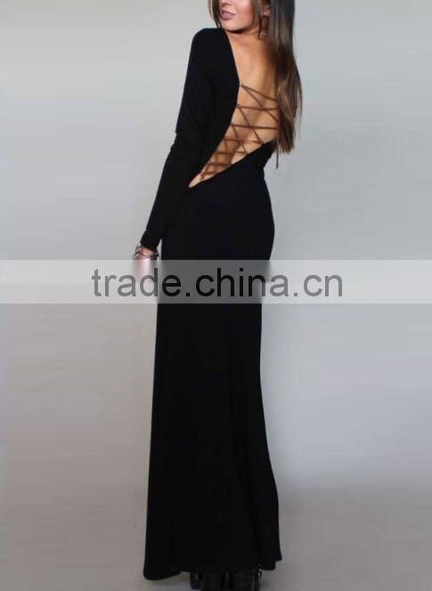 2015 Customized Plus Size long sleeve maxi dress