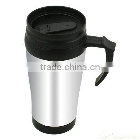 Double wall stainless steel inner ,plastic outer travel mug