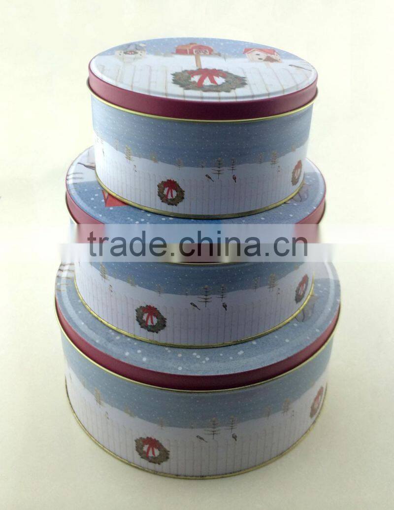 food grade round Christmas cookies tin set/Christmas cookies box Tin set