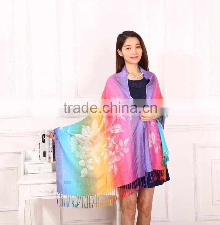 Wholesale New Flower Polyester Jacquard Shawl