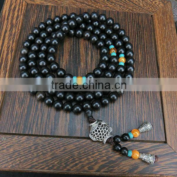6mm Tibetan Buddhism 108 black sandalwood Prayer Bead Mala Necklace