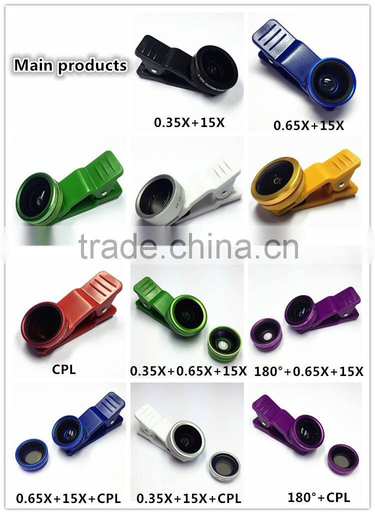 3 in 1 0.65x wide angle universal clip180 degree fisheye lens for iphone mobile phone