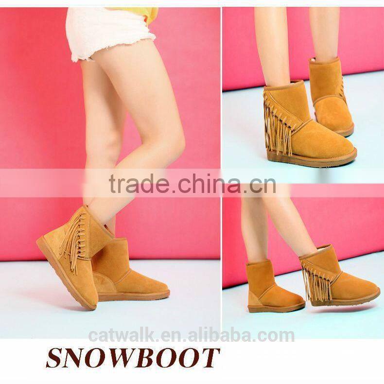 Fashion winter snow boots woman wedge boots tassel boots light brown color three color option
