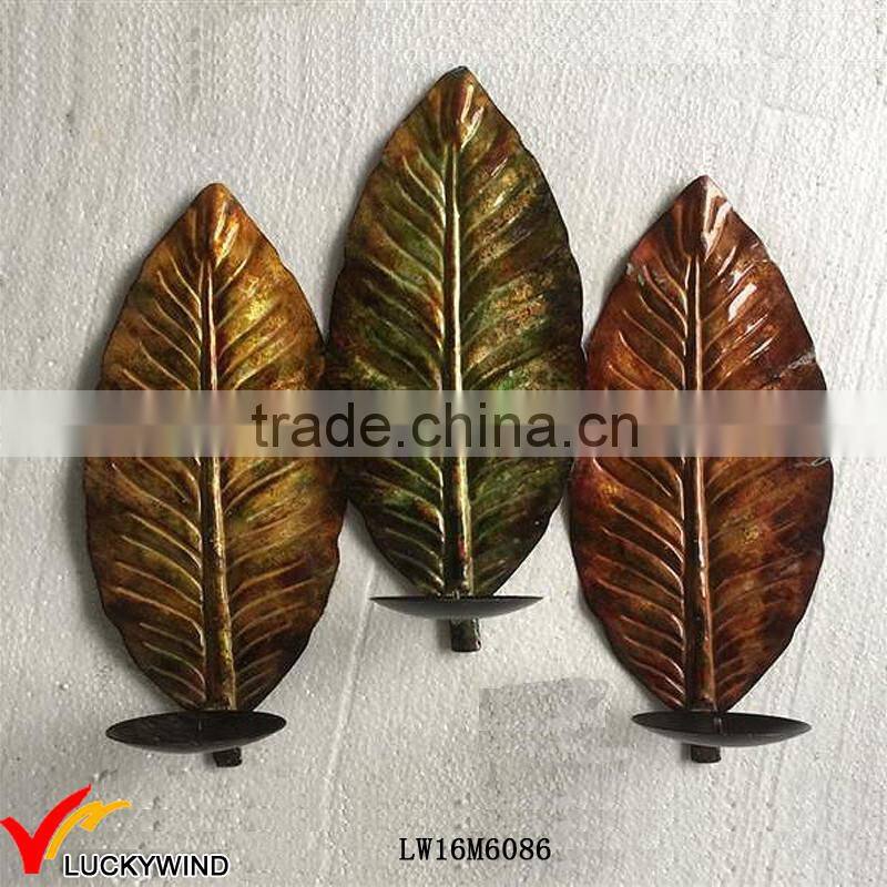 Handcraft Vintage Triple Metal Wall Leaf Candle Holder