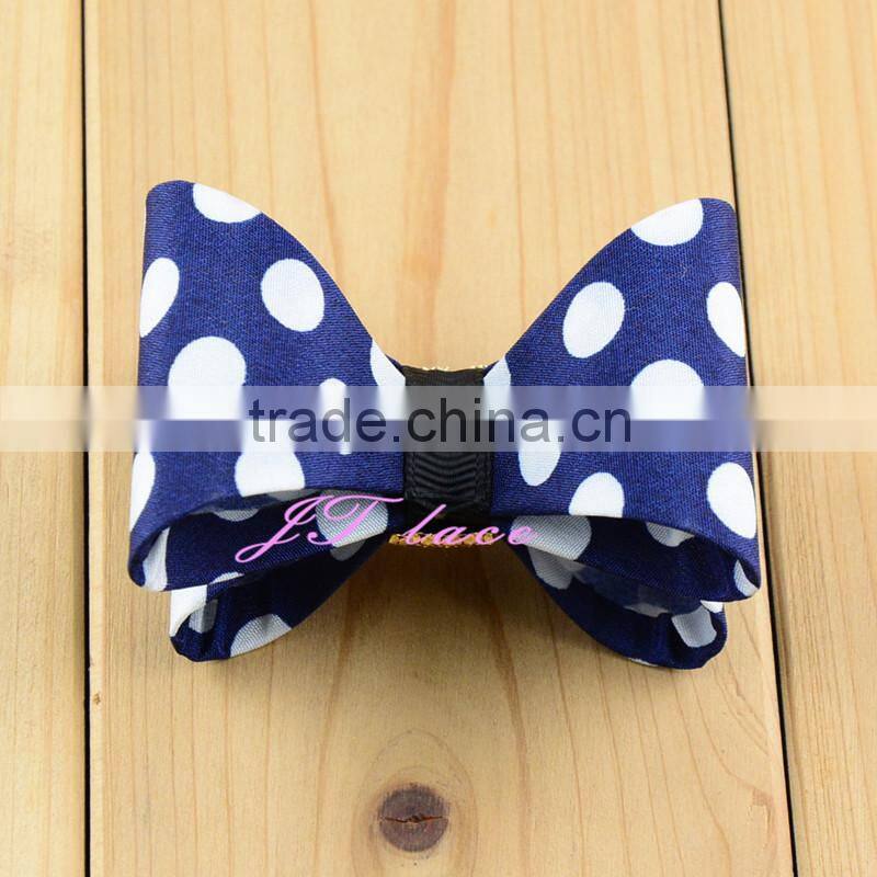 Navy/Hot pink dot and red/yellow dot hair bow rhinestone centre decorate