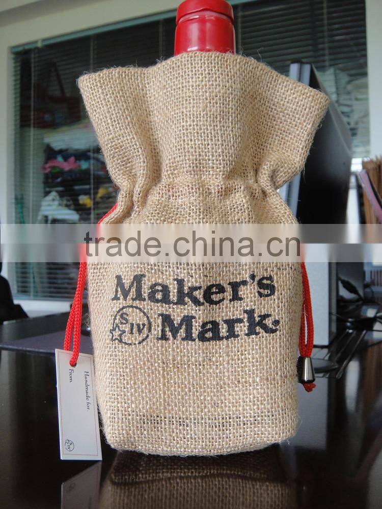 Jute drawstring wine bag,wine bottle bag