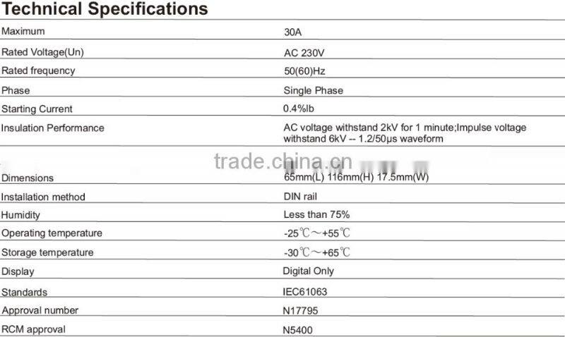 Single Phase DIN-rail Kilowatt Hour Energy Meter