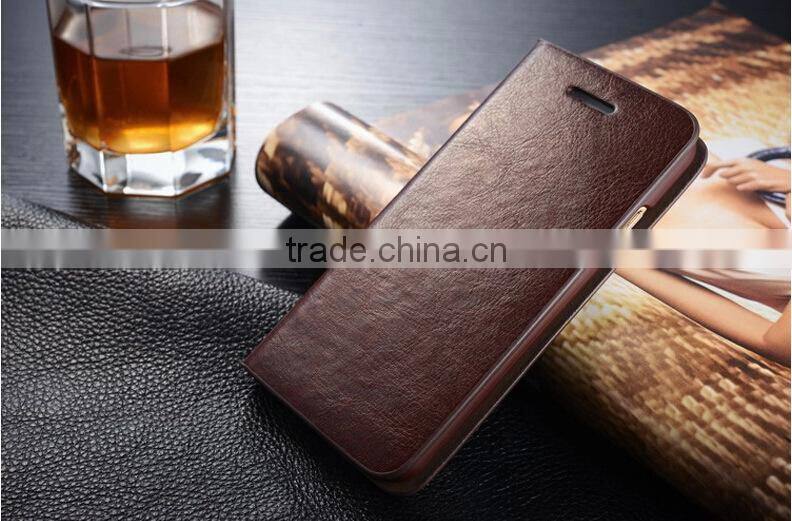 Genuine leather Magnetic flip wallet case for samsung galaxy s6 edge plus