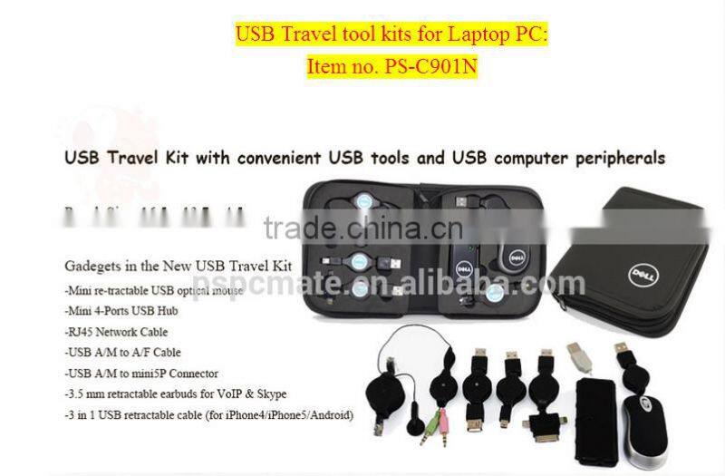 Portable Travel USB Kits Mobile Charger with Quality Black Bag as for Promotional Gifts