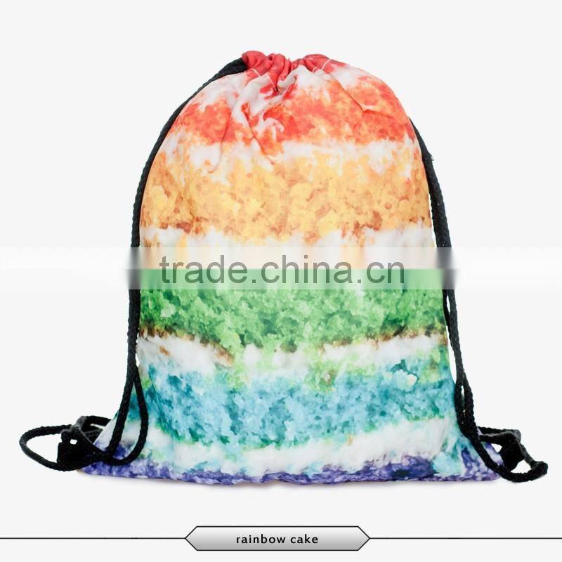 Waterproof polyester 3d printing candy design drawstring backpack