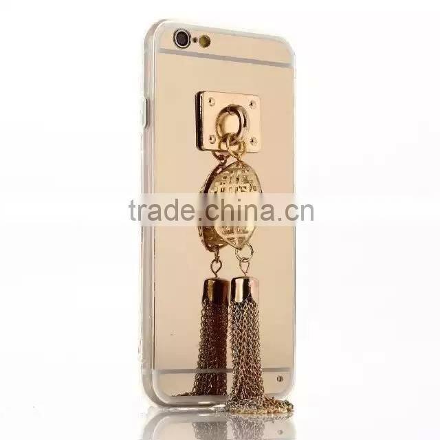Luxury Mirror Chain Ring TPU Mobile Phone Cover Case For Apple iPhone 5 G 6 6S Plus