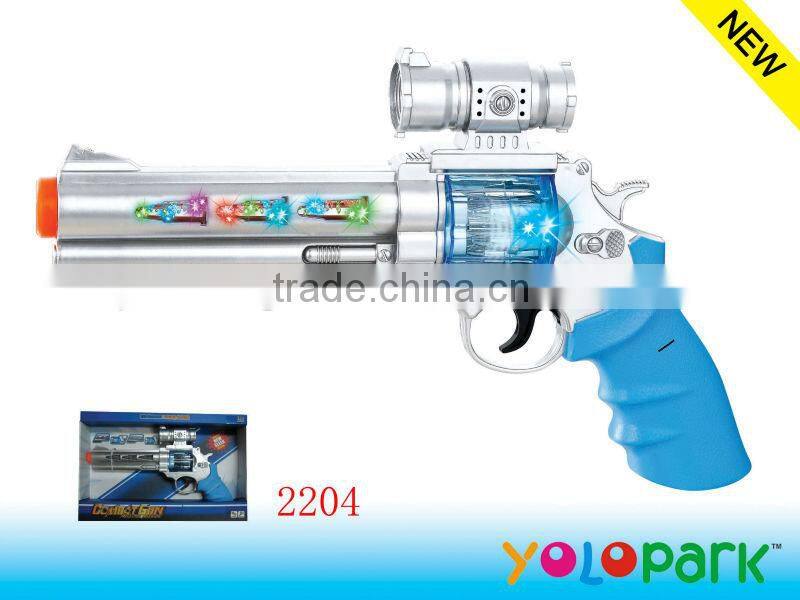 2013 newest and hot sale kids bright 7 color lights b/o plastic toys gun