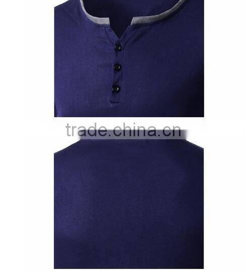 New Autumn England Style Unique Sleeve Patch Men Navy Casual Slim Fit Button Collar T-shirts