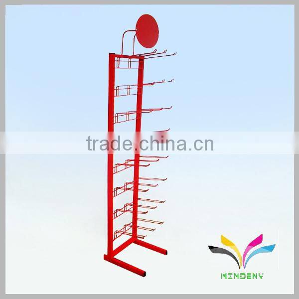 Red powder coated flooring retail store free standing hat display stand