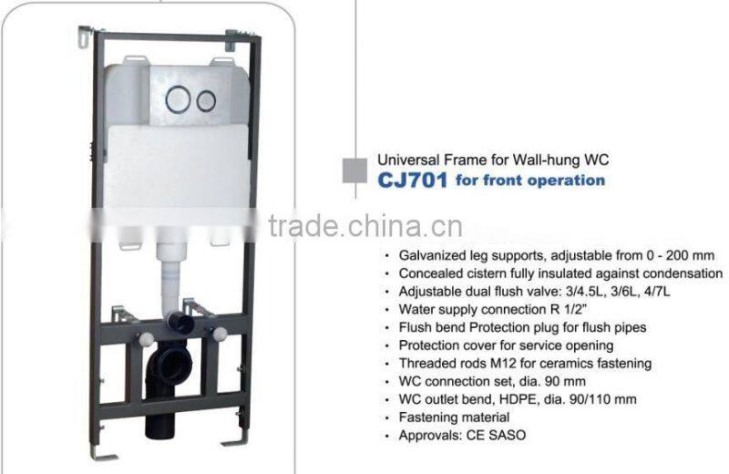 9CM wall hung concealed cistern with universal frame with dual flush for bathroom