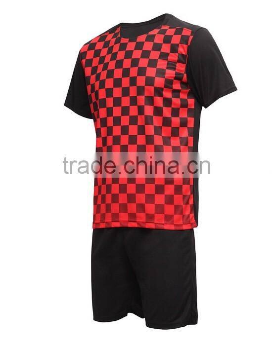2016 100% polyester polyester red grid soccer uniforms