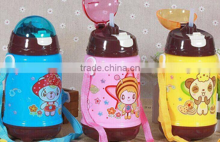 Six color cartoon design plastic drinking bottle with cute caps