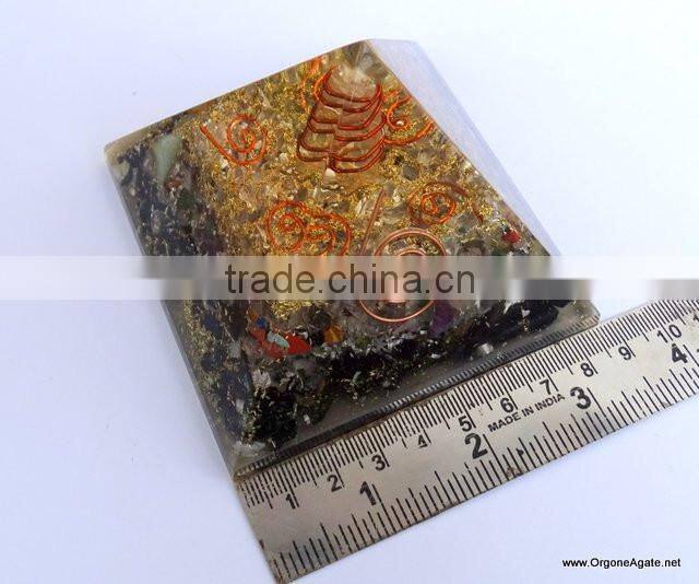 Orgone Mix Chakra Stone Crystal Black Tourmaline Pyramid With 4 SBB Coil Charged Crystal Point | Black Tourmaline Pyramid