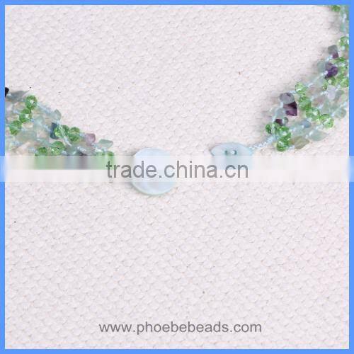 Wholesale Handmade Multi-layer Crystal Bead Fluorite Gemstone Chips Pearl Shell Flower Tassels Long Necklaces GN-DQ048