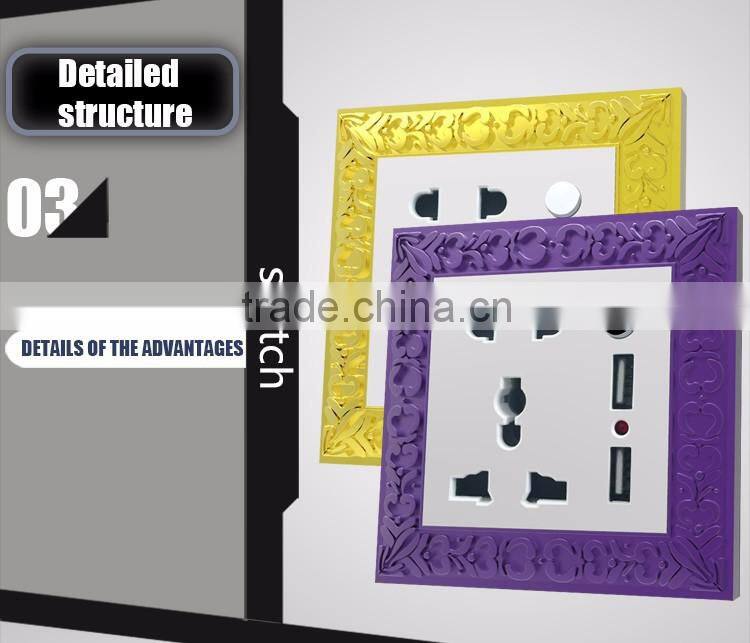 2015 NEW design British standard Zinc alloy10A 250V 5pin MF socket with 2USB wall sw