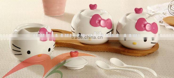 creative lovely cartoon pink red hello kitty cat gift ceramic teapot and mug 5 in 1 set