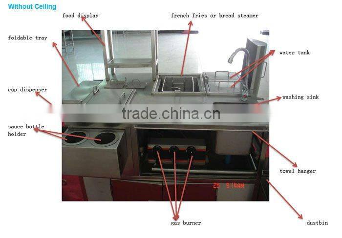 stainless steel mobile gas hot dog cart , food cart , street food kiosk cart for sale