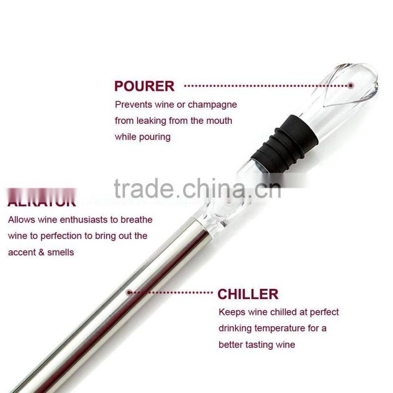 Stainless Steel Wine Chiller Stick, Wine Aerator,& Wine Pourer That Enhances Wine Flavor