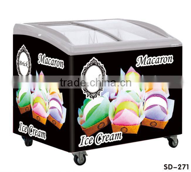 sliding glass door showcase display ice cream freezer deep freezer with CE for supermarket