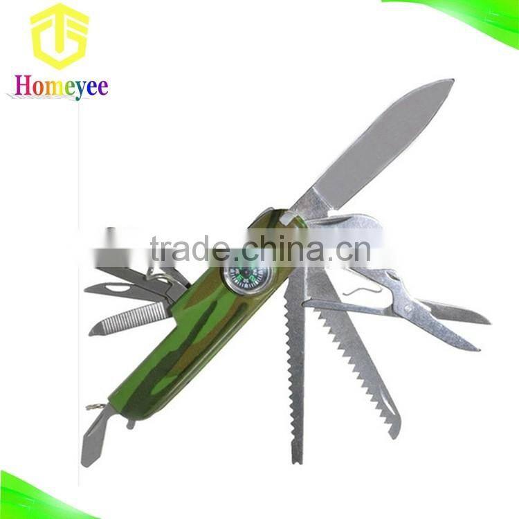 Camouflage Green Handle multipurpose knife with compass for outdoor