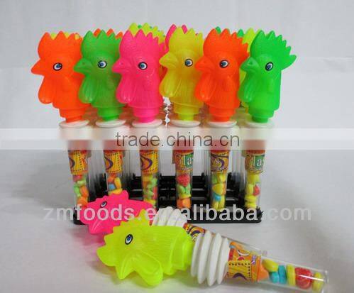 Afrian hot selling, Big plastic rooster toy with tablet crispy candy in jar