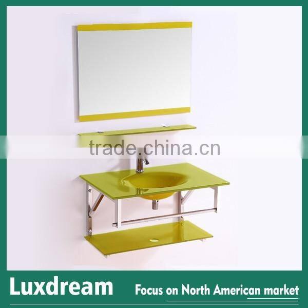 Colorful glass basin with stainless steel shelf chinese wholesale