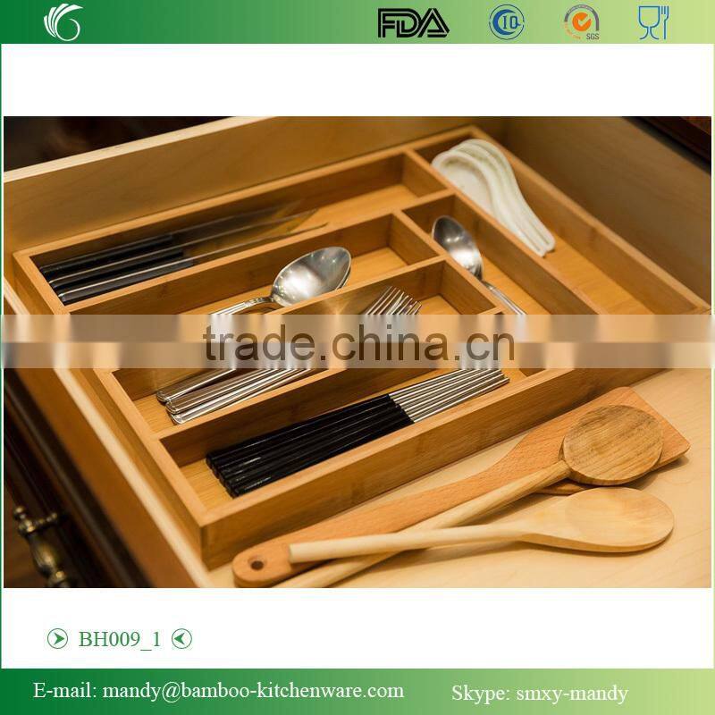 BH009 Bamboo Kitchen Utensil Case, Bamboo Tray for utensils, Bamboo divider