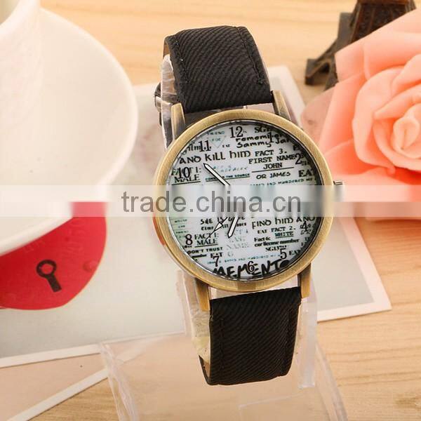 Cheap Price Retro Denim Canvas Design Fashion Newspaper Watch